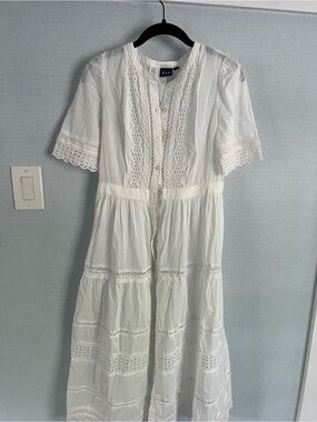 GAP White Lace-Trim Midi Dress, sz SP